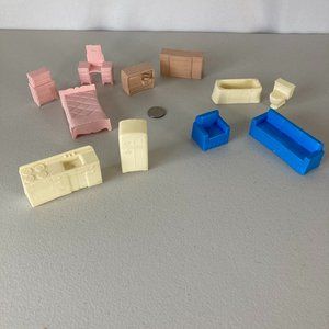 Vintage Plastic Dollhouse Furniture 11 pieces